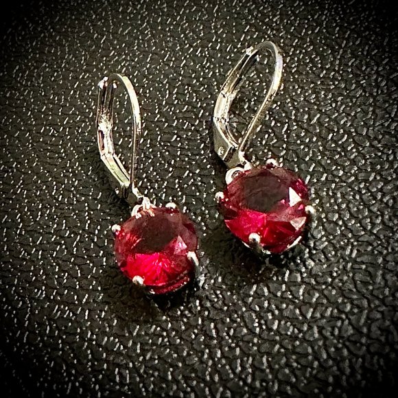 Ruby Earrings Sterling Silver 925 Leverback Earrings Dangle Earrings lab-create - Picture 2 of 7
